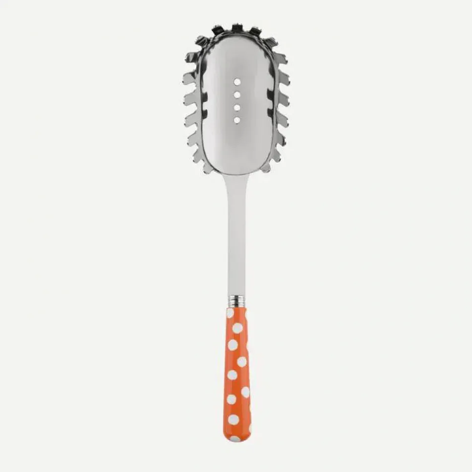 White Dots Orange Spaghetti Spoon 10.5"