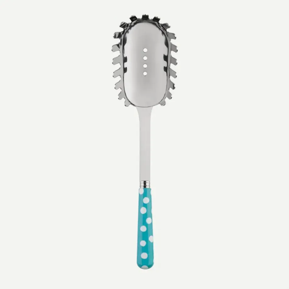 White Dots Turquoise Spaghetti Spoon 10.5"