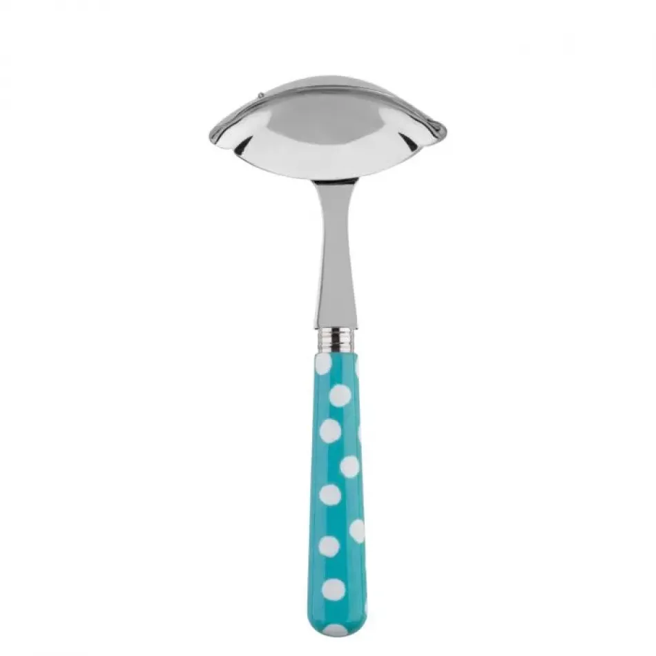 White Dots Turquoise Gravy Ladle 7.5"