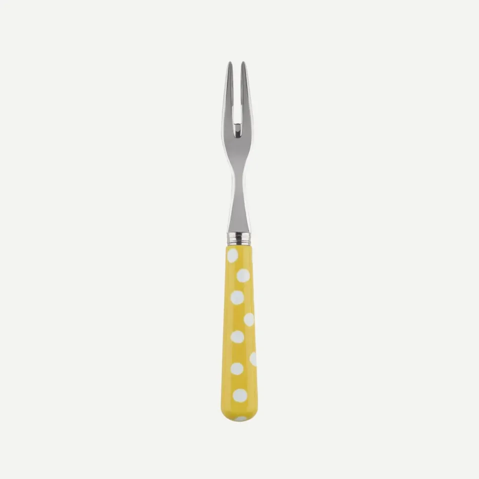 White Dots Yellow Cocktail Fork 5.75"