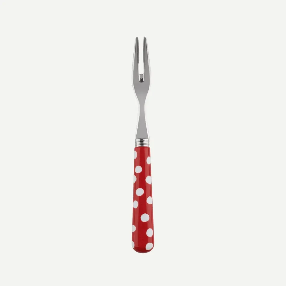 White Dots Red Cocktail Fork 5.75"