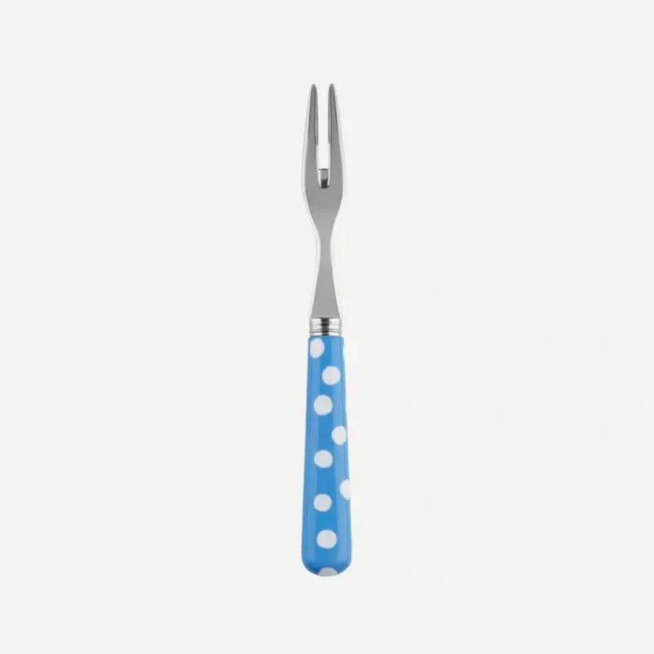 White Dots Light Blue Cocktail Fork 5.75"