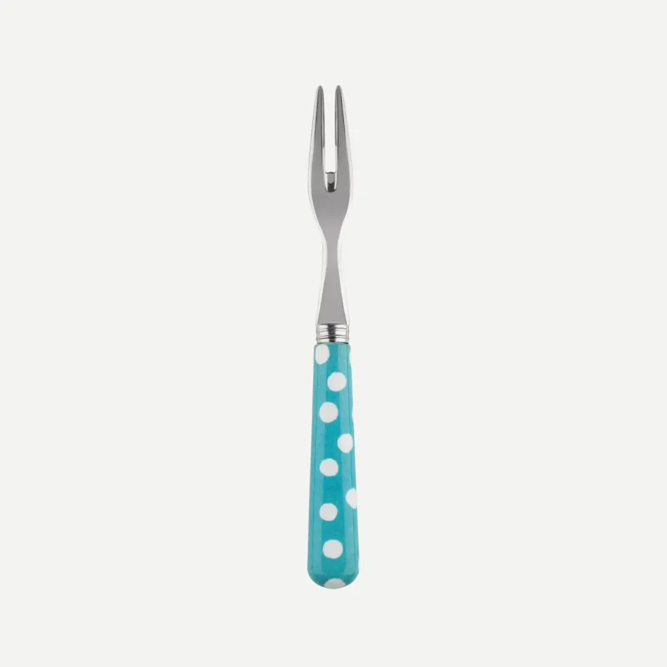 White Dots Turquoise Cocktail Fork 5.75"