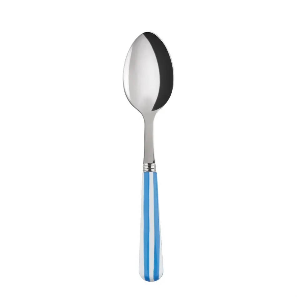 White Stripe Light Blue Dessert Spoon 7.5"