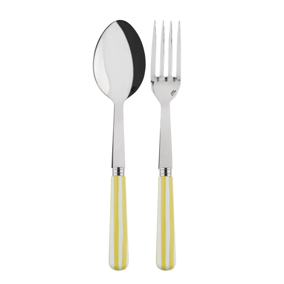 White Stripe Yellow 2-Pc Serving Set 10.25" (Fork, Spoon)