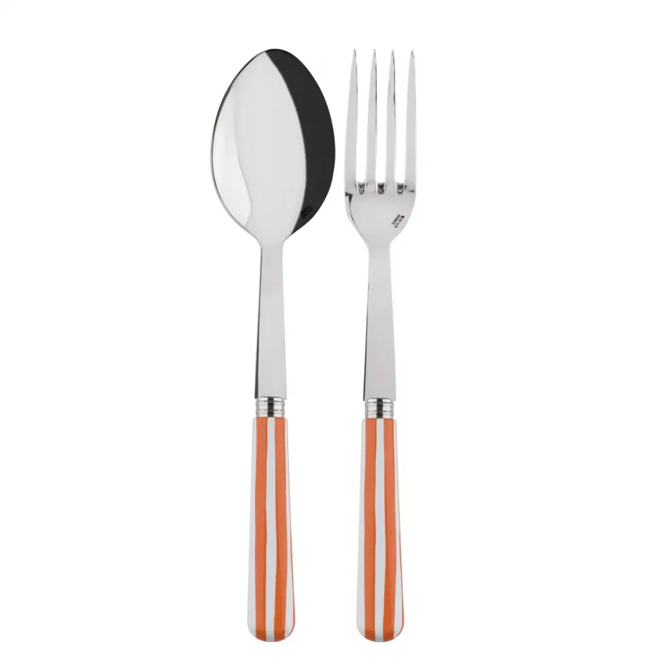 White Stripe Orange 2-Pc Serving Set 10.25" (Fork, Spoon)