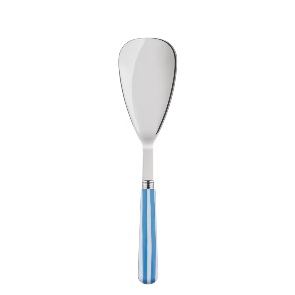 White Stripe Light Blue Rice Serving Spoon 10"