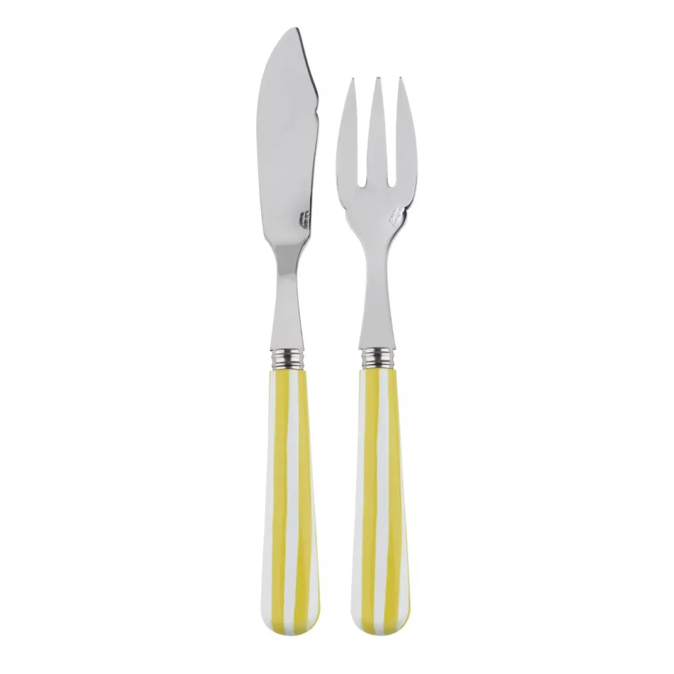 White Stripe Yellow Fish Set 8.25" (Knife, Fork)