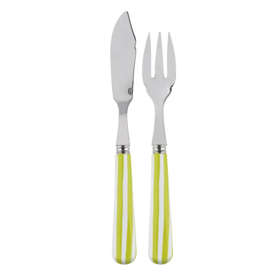 White Stripe Lime Fish Set 8.25" (Knife, Fork)