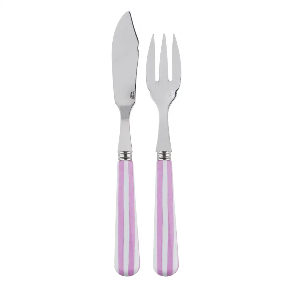 White Stripe Pink Fish Set 8.25" (Knife, Fork)