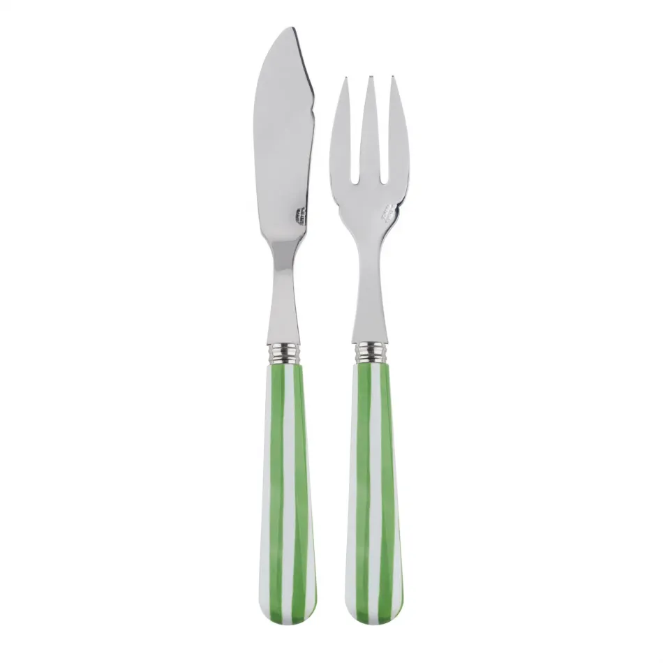 White Stripe Garden Green Fish Set 8.25" (Knife, Fork)