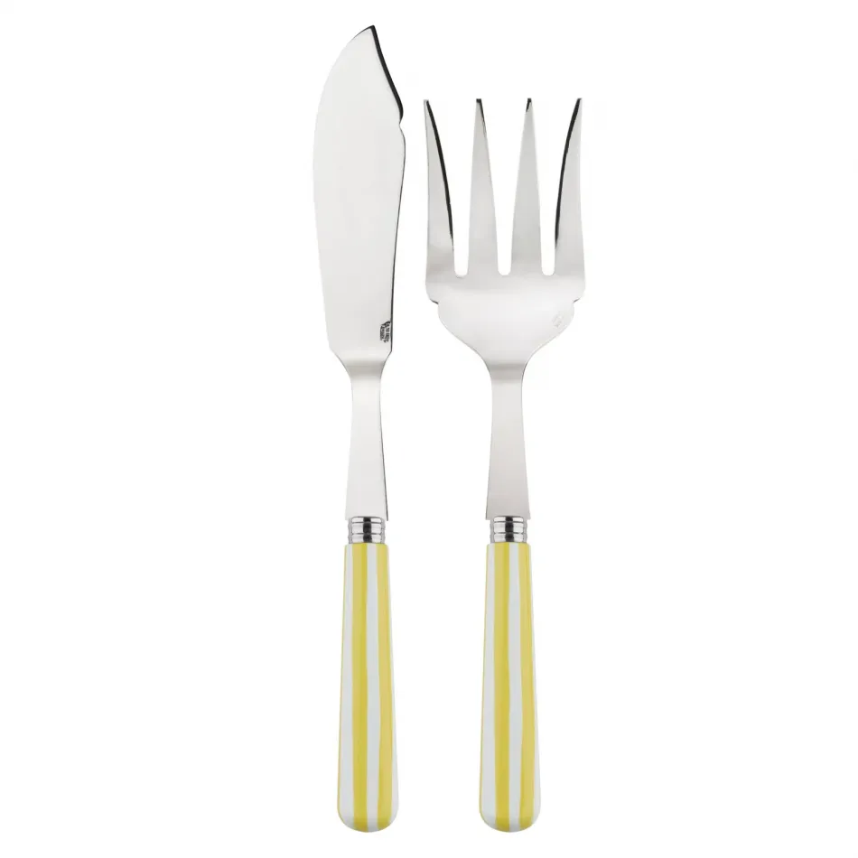 White Stripe Yellow 2-Pc Fish Serving Set 11" (Knife, Fork)