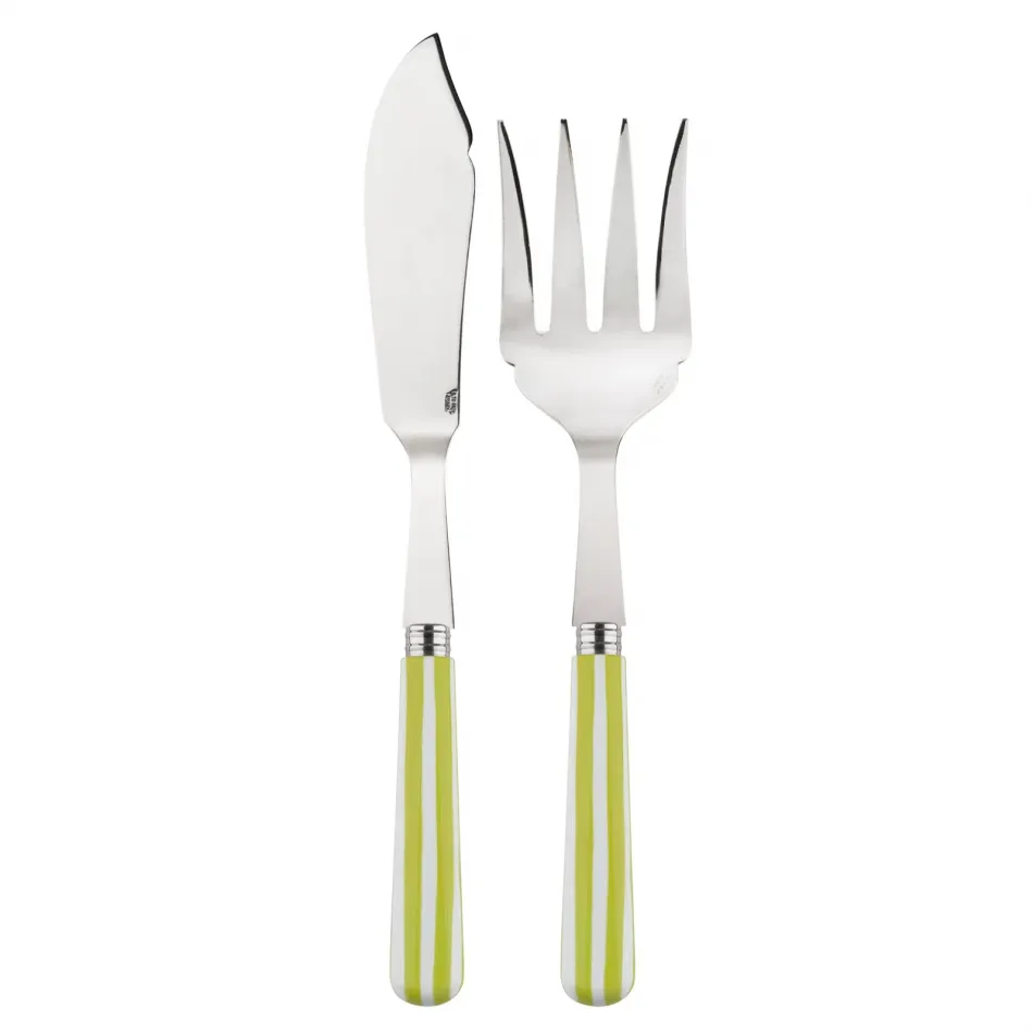 White Stripe Lime 2-Pc Fish Serving Set 11" (Knife, Fork)