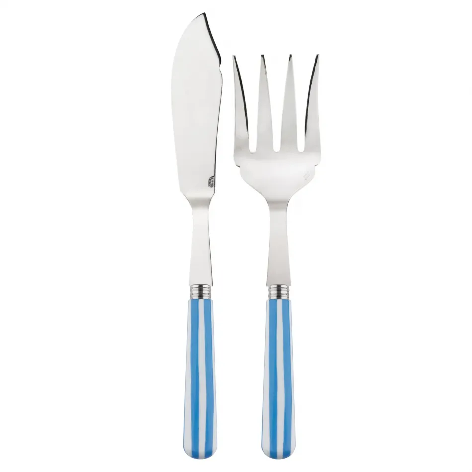 White Stripe Light Blue 2-Pc Fish Serving Set 11" (Knife, Fork)