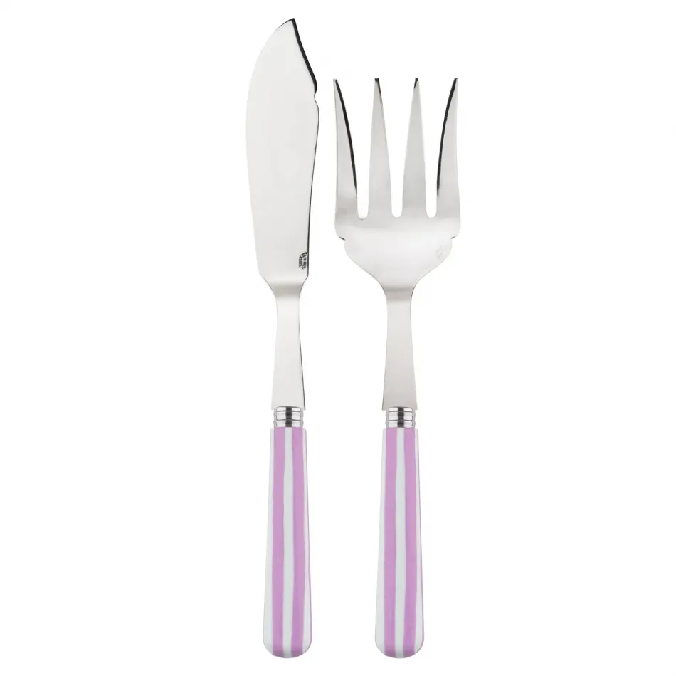 White Stripe Pink 2-Pc Fish Serving Set 11" (Knife, Fork)