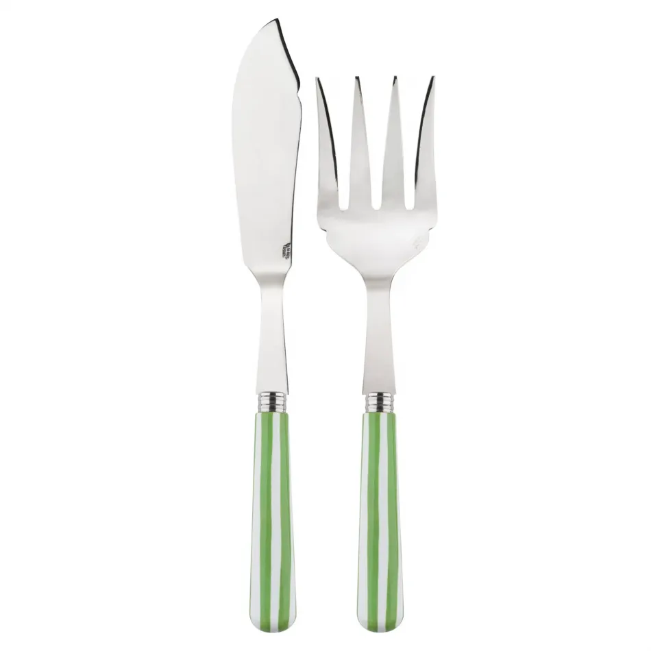 White Stripe Garden Green 2-Pc Fish Serving Set 11" (Knife, Fork)