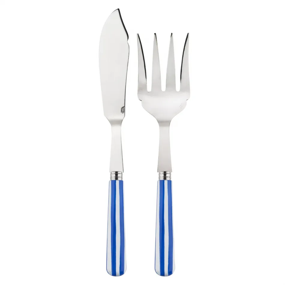 White Stripe Lapis Blue 2-Pc Fish Serving Set 11" (Knife, Fork)