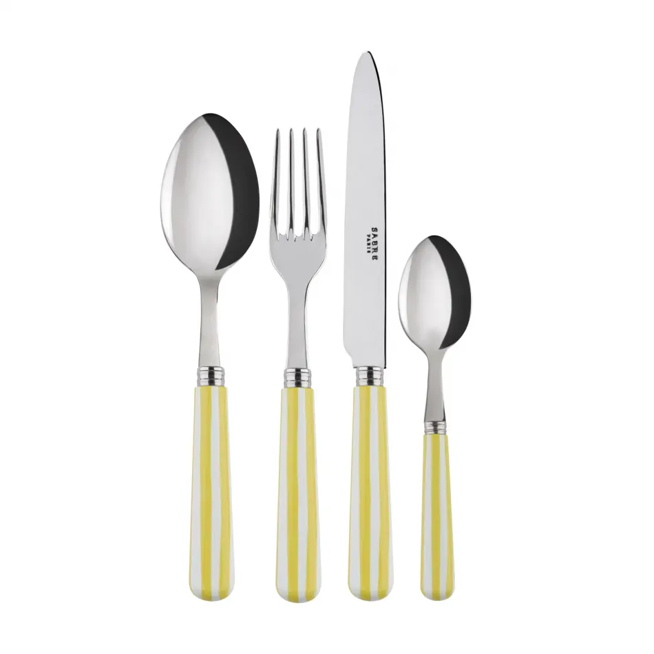 White Stripe Yellow 4-Pc Setting (Dinner Knife, Dinner Fork, Soup Spoon, Teaspoon)