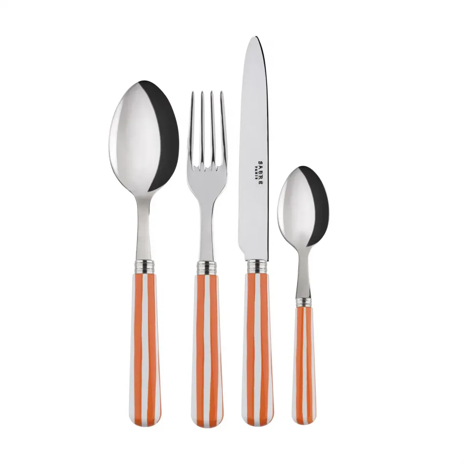 White Stripe Orange 4-Pc Setting (Dinner Knife, Dinner Fork, Soup Spoon, Teaspoon)