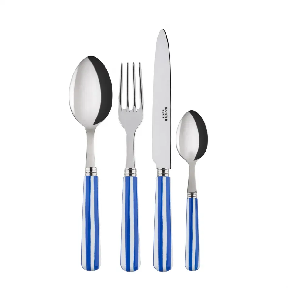 White Stripe Lapis Blue 4-Pc Setting (Dinner Knife, Dinner Fork, Soup Spoon, Teaspoon)