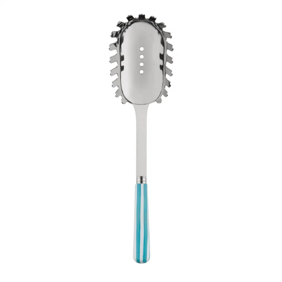 White Stripe Turquoise Spaghetti Spoon 10.5"