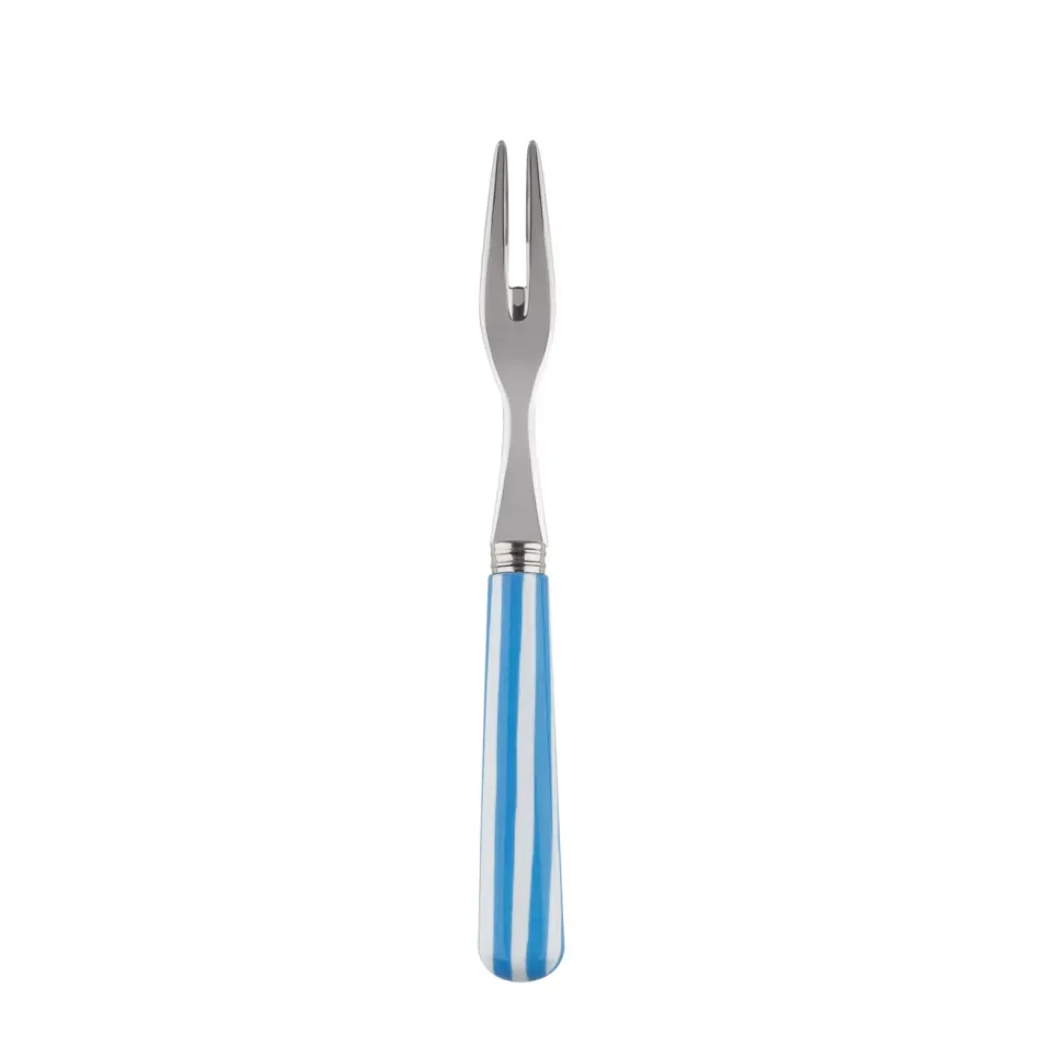 White Stripe Light Blue Cocktail Fork 5.75"