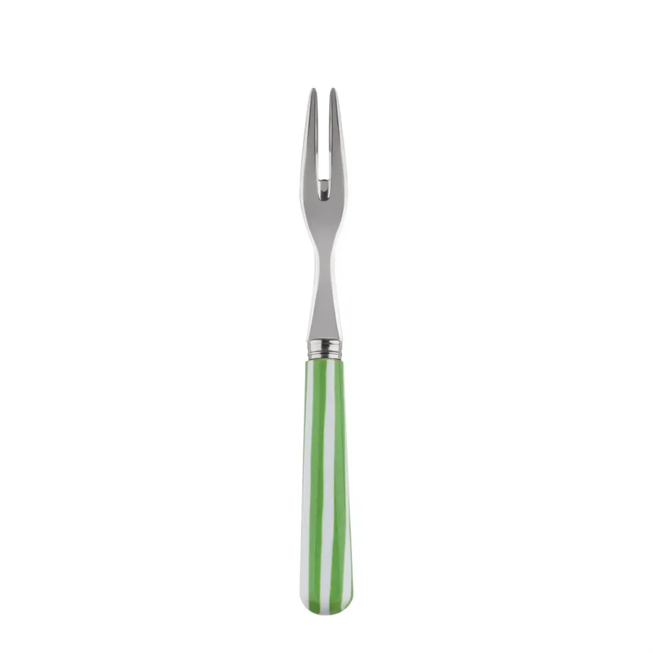 White Stripe Garden Green Cocktail Fork 5.75"