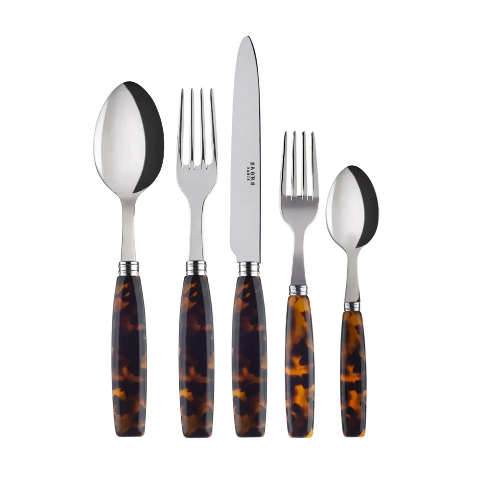 Djembe Faux Tortoise 5-Pc Setting (Dinner Knife, Dinner Fork, Soup Spoon, Salad Fork, Teaspoon)