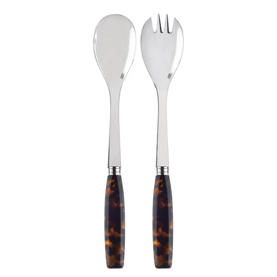 Djembe 2-Pc Salad Serving Set 10.25" (Fork, Spoon) Faux Tortoise