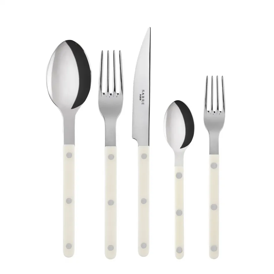 Bistrot Shiny Ivory 5-Pc Setting (Dinner Knife, Dinner Fork, Soup Spoon, Salad Fork, Teaspoon)