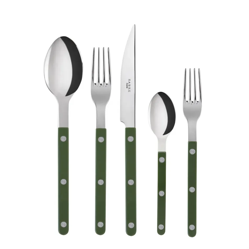 Bistrot Shiny Green 5-Pc Setting (Dinner Knife, Dinner Fork, Soup Spoon, Salad Fork, Teaspoon)