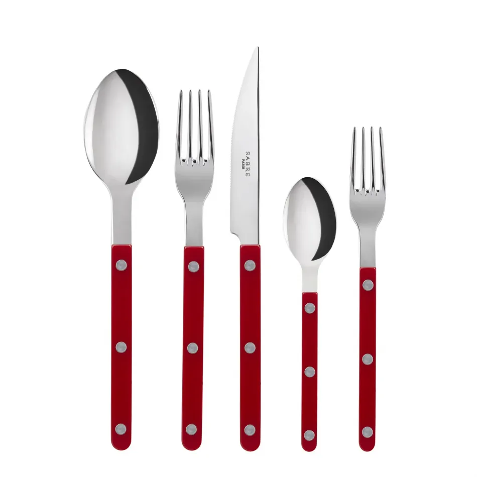 Bistrot Shiny Burgundy 5-Pc Setting (Dinner Knife, Dinner Fork, Soup Spoon, Salad Fork, Teaspoon)