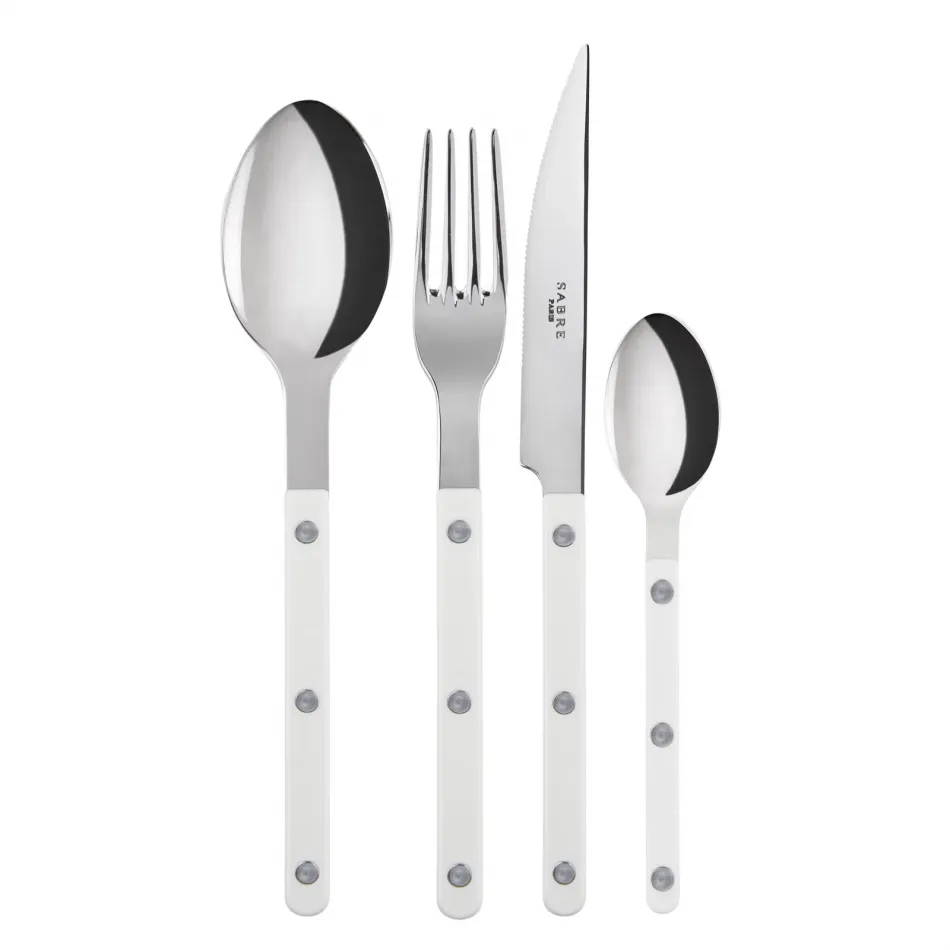 Bistrot Shiny White 4-Pc Setting (Dinner Knife, Dinner Fork, Soup Spoon, Teaspoon)