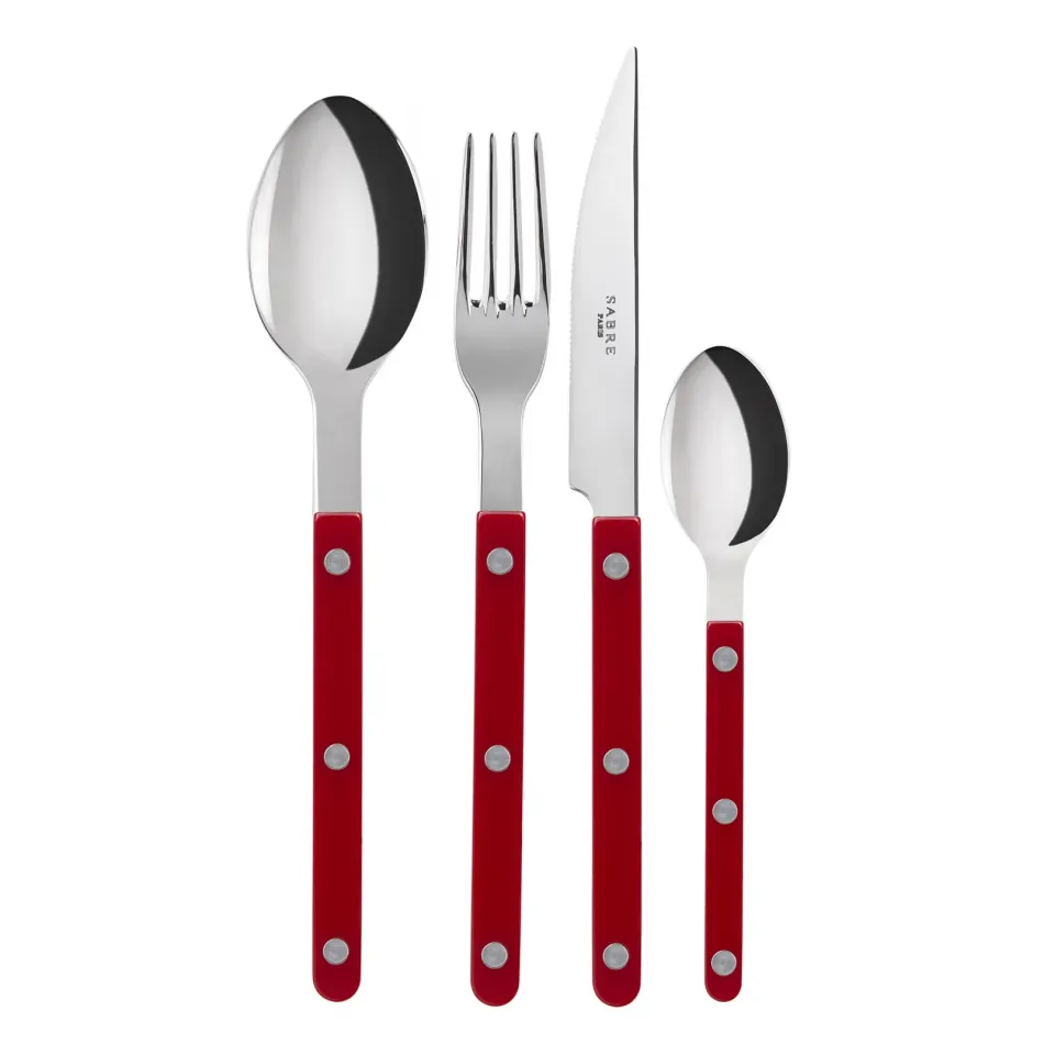 Bistrot Shiny Burgundy 4-Pc Setting (Dinner Knife, Dinner Fork, Soup Spoon, Teaspoon)