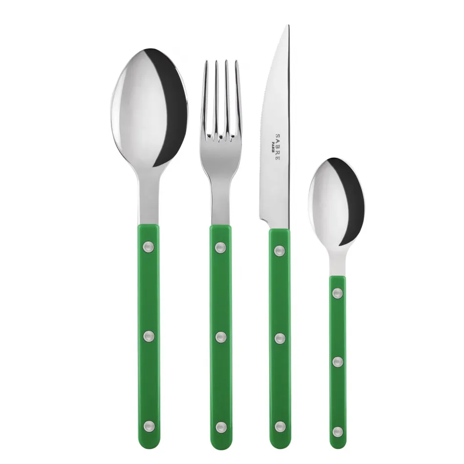 Bistrot Shiny Garden Green 4-Pc Setting (Dinner Knife, Dinner Fork, Soup Spoon, Teaspoon)