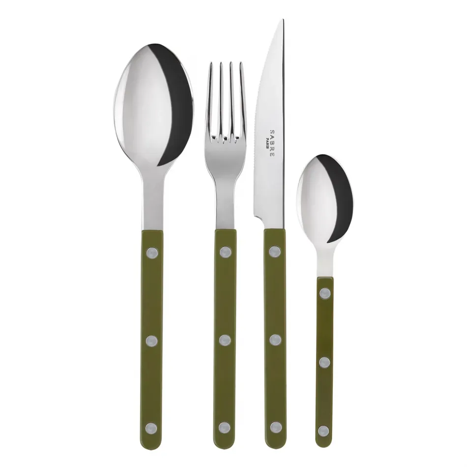 Bistrot Shiny Green Fern 4-Pc Setting (Dinner Knife, Dinner Fork, Soup Spoon, Teaspoon)