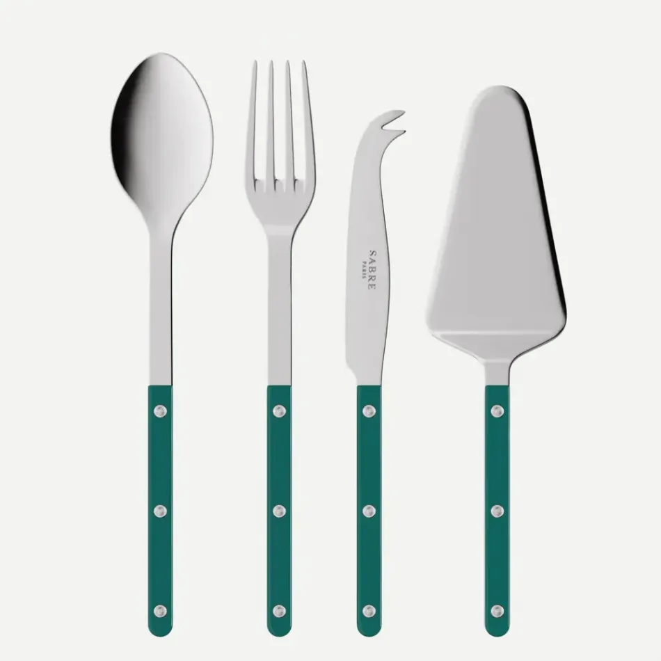 Bistrot Shiny Aquamarine Set Of 4 Serving Pieces (Serving Spoon, Serving Fork, Cheese Knife Large, Tart Slicer)