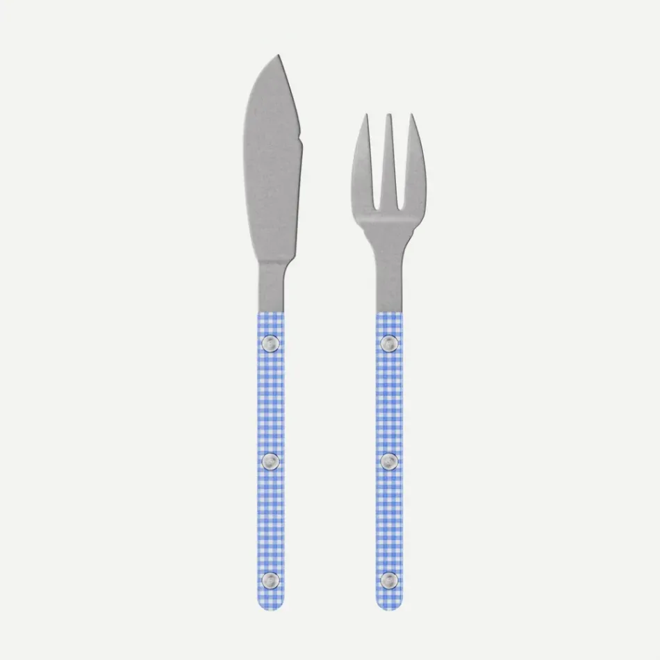Bistrot Vintage Gingham Blue Fish Set 8"1/4