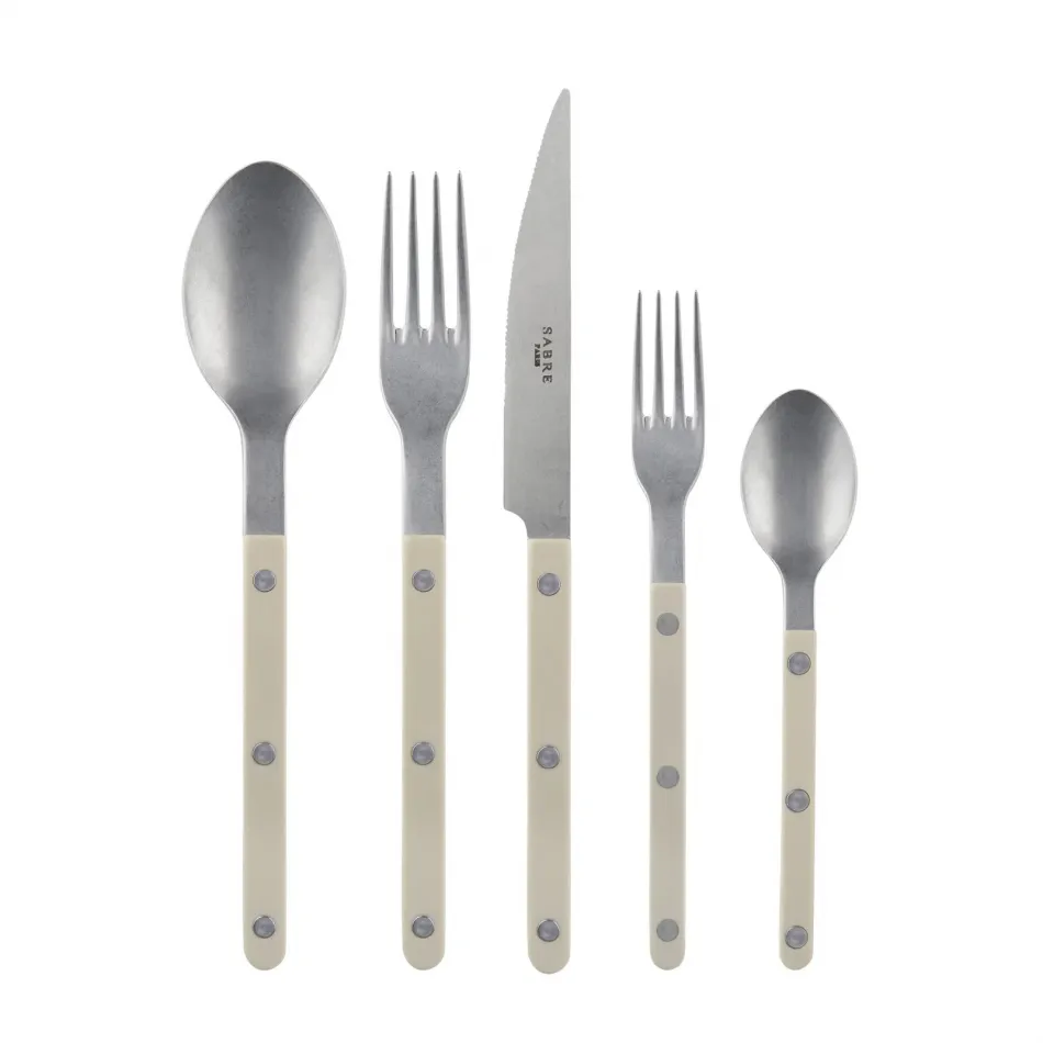 Bistrot Vintage Light Khaki 5-Pc Setting (Dinner Knife, Dinner Fork, Soup Spoon, Salad Fork, Teaspoon)