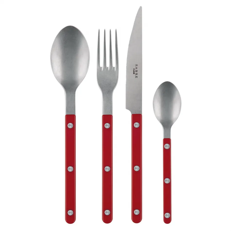 Bistrot Vintage Red 4-Pc Setting (Dinner Knife, Dinner Fork, Soup Spoon, Teaspoon)