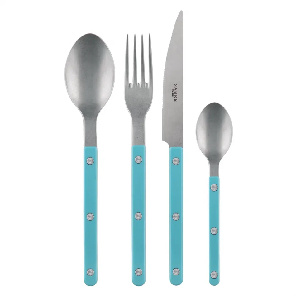 Bistrot Vintage Turquoise 4-Pc Setting (Dinner Knife, Dinner Fork, Soup Spoon, Teaspoon)