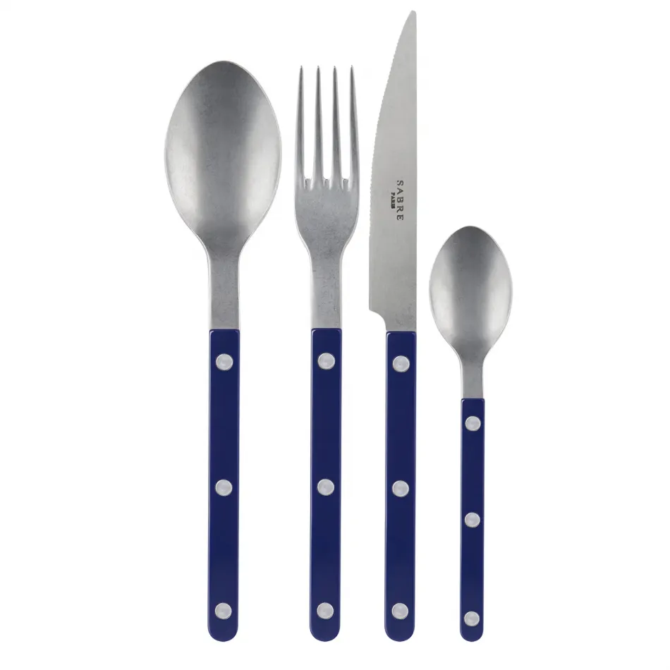 Bistrot Vintage Navy Blue 4-Pc Setting (Dinner Knife, Dinner Fork, Soup Spoon, Teaspoon)