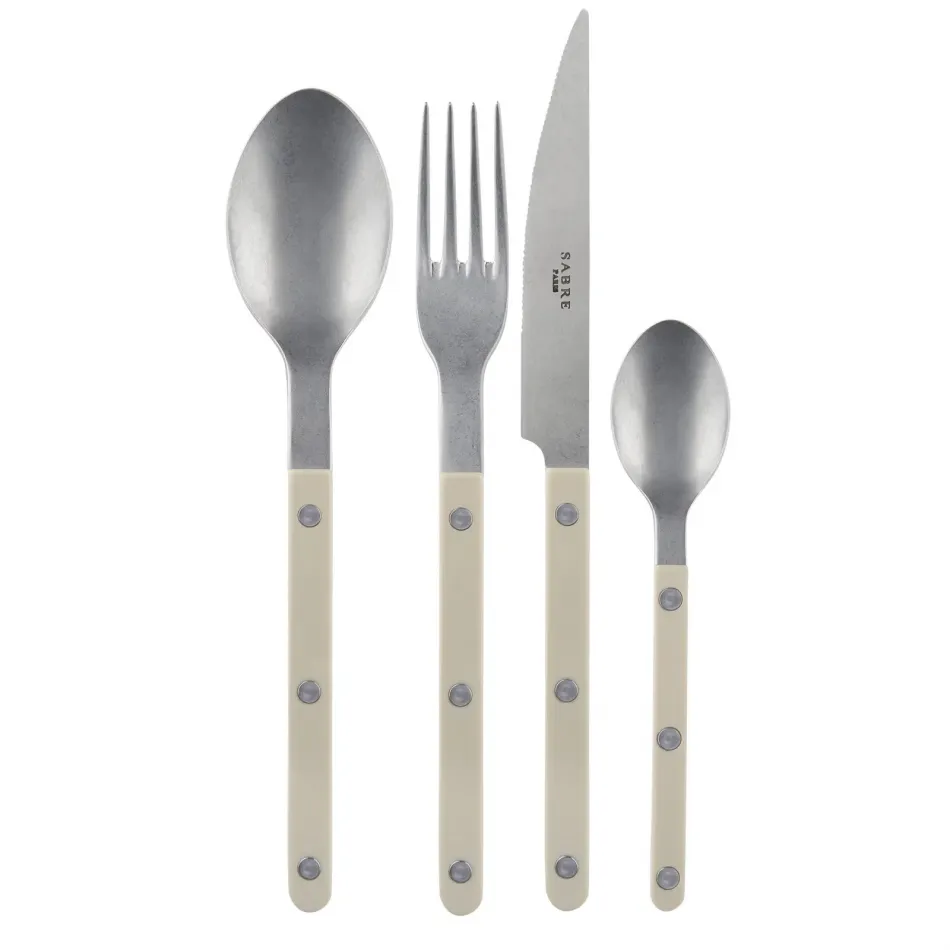 Bistrot Vintage Light Khaki 4-Pc Setting (Dinner Knife, Dinner Fork, Soup Spoon, Teaspoon)