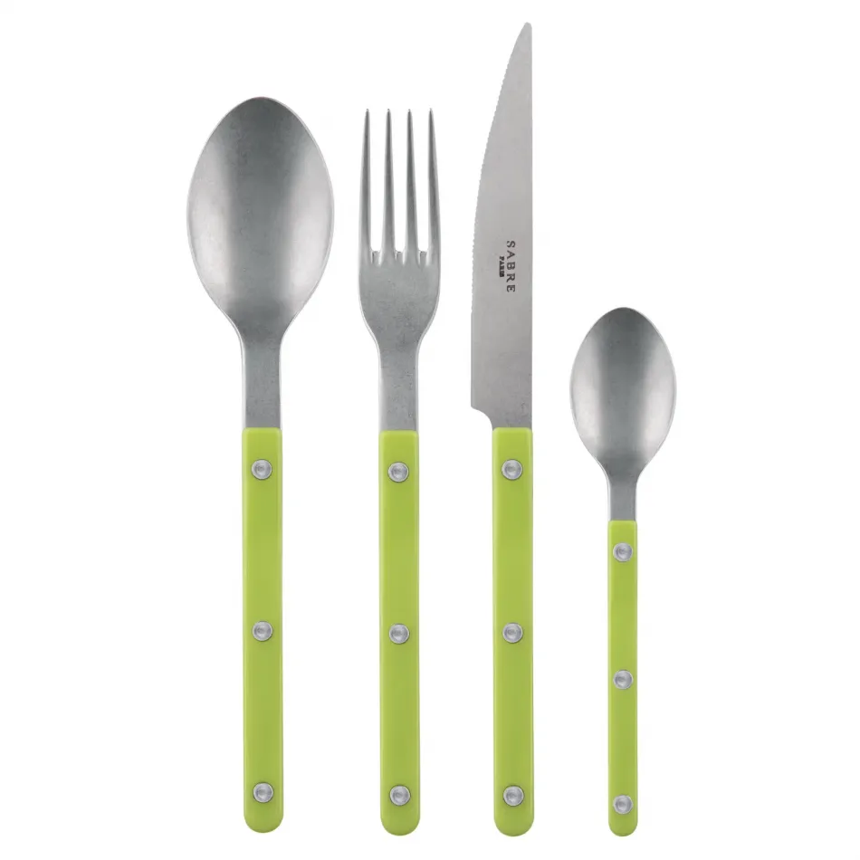 Bistrot Vintage Lime 4-Pc Setting (Dinner Knife, Dinner Fork, Soup Spoon, Teaspoon)