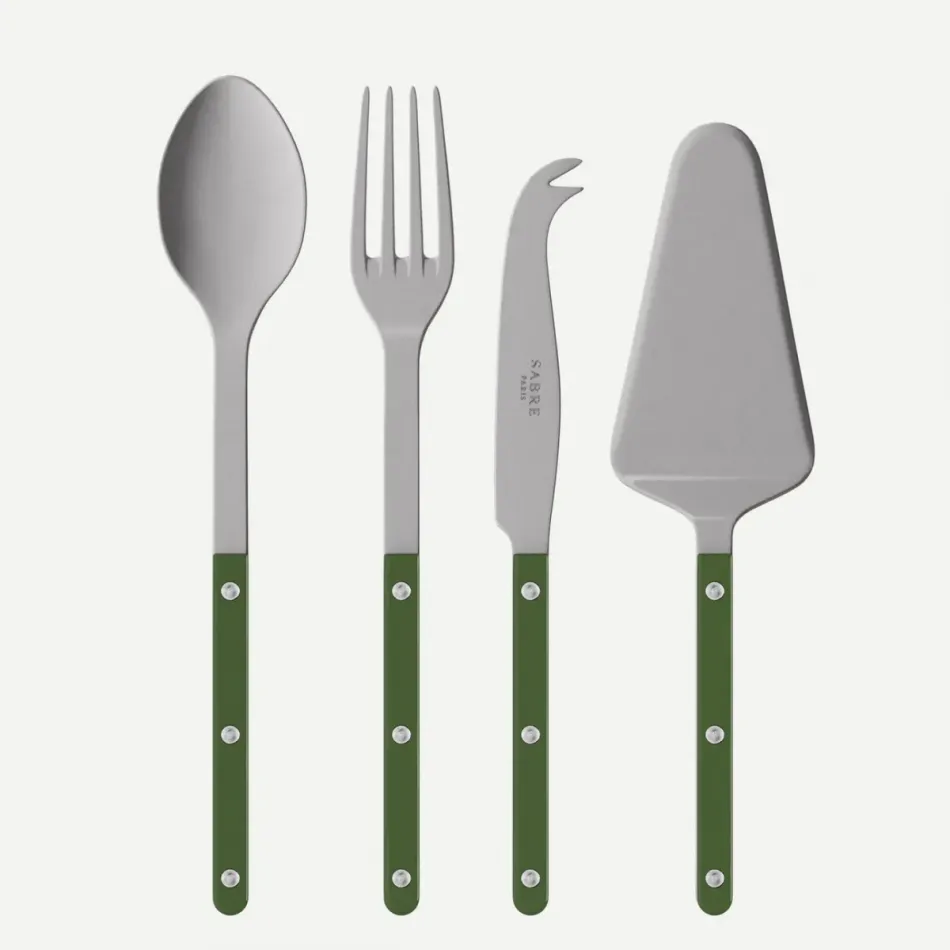 Bistrot Vintage Green Set Of 4 Serving Pieces (Serving Spoon, Serving Fork, Cheese Knife Large, Tart Slicer)