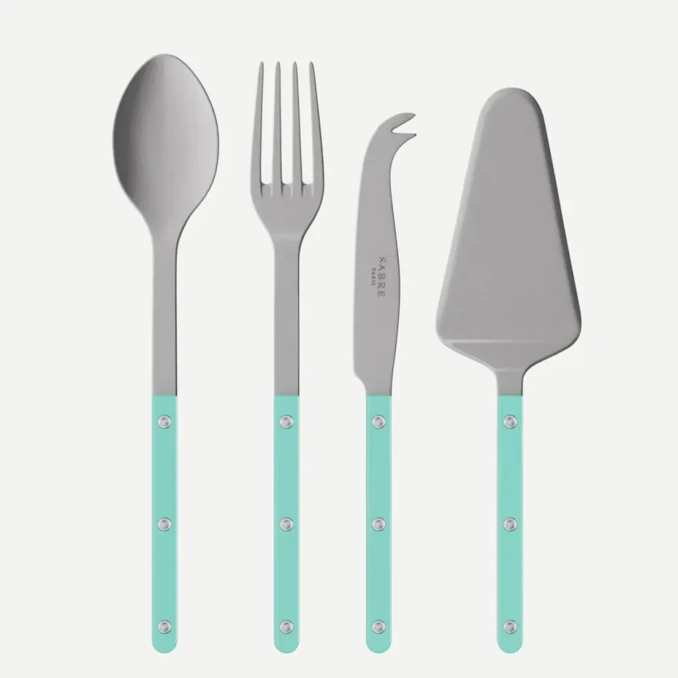 Bistrot Vintage Turquoise Set Of 4 Serving Pieces (Serving Spoon, Serving Fork, Cheese Knife Large, Tart Slicer)