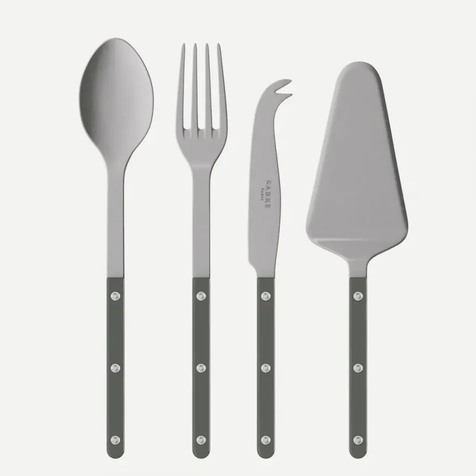 Bistrot Vintage Dark Grey Set Of 4 Serving Pieces (Serving Spoon, Serving Fork, Cheese Knife Large, Tart Slicer)