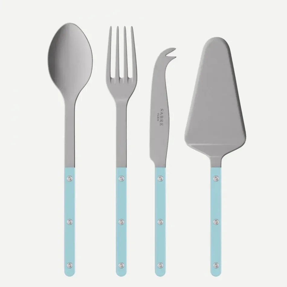 Bistrot Vintage Pastel Blue Set Of 4 Serving Pieces (Serving Spoon, Serving Fork, Cheese Knife Large, Tart Slicer)