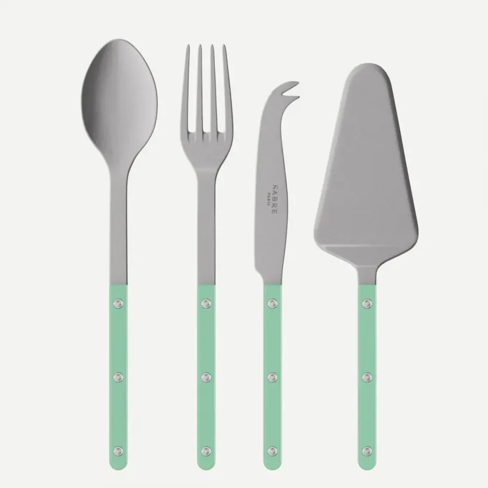 Bistrot Vintage Pastel Green Set Of 4 Serving Pieces (Serving Spoon, Serving Fork, Cheese Knife Large, Tart Slicer)
