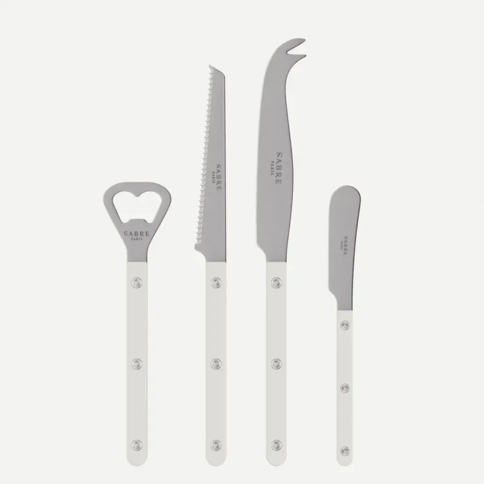 Bistrot Vintage White Bistrot Aperitif Set (Bottle Opener, Tomato Knife, Cheese Knife Large, Butter Spreader)